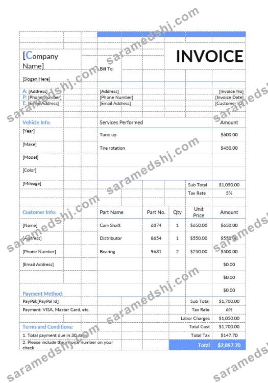 Auto Repair Estimate Invoice Template